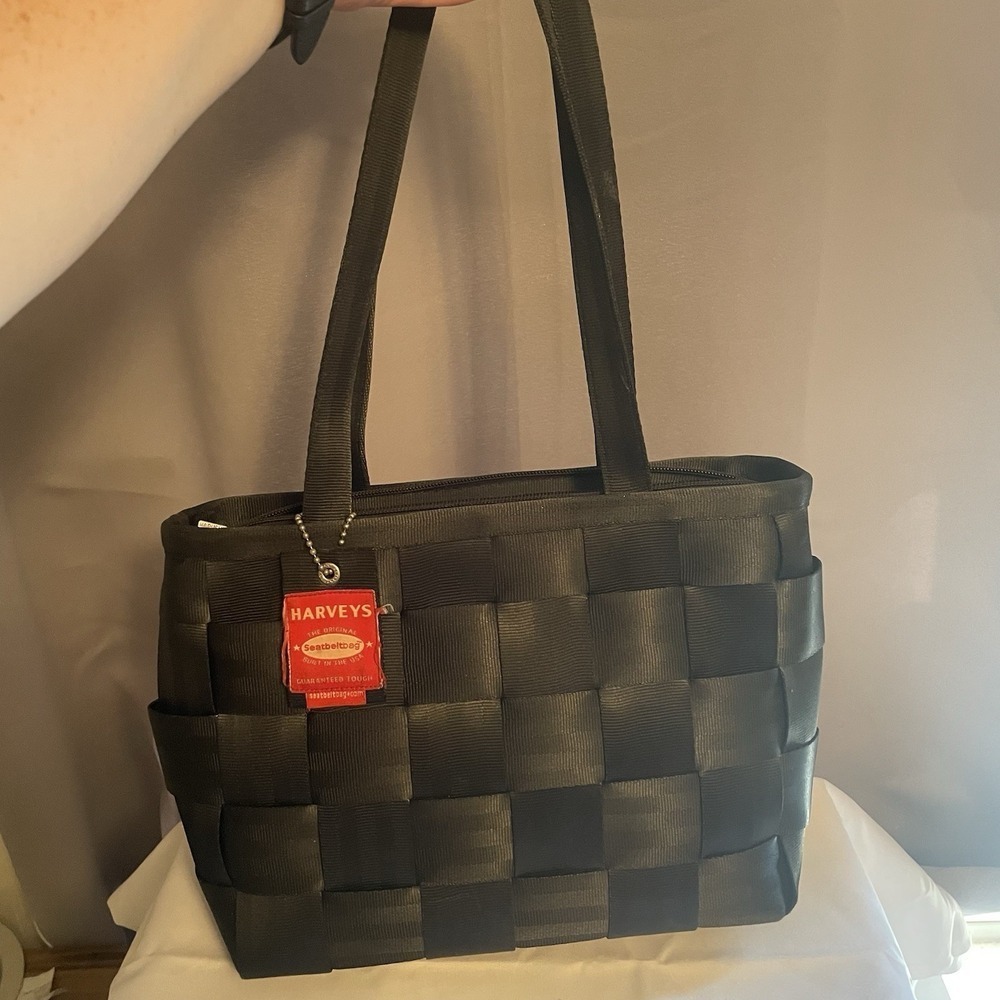 Harveys Seatbelt Bag Classic Black Woven Tote Double Handle Shoulder Bag Purse
